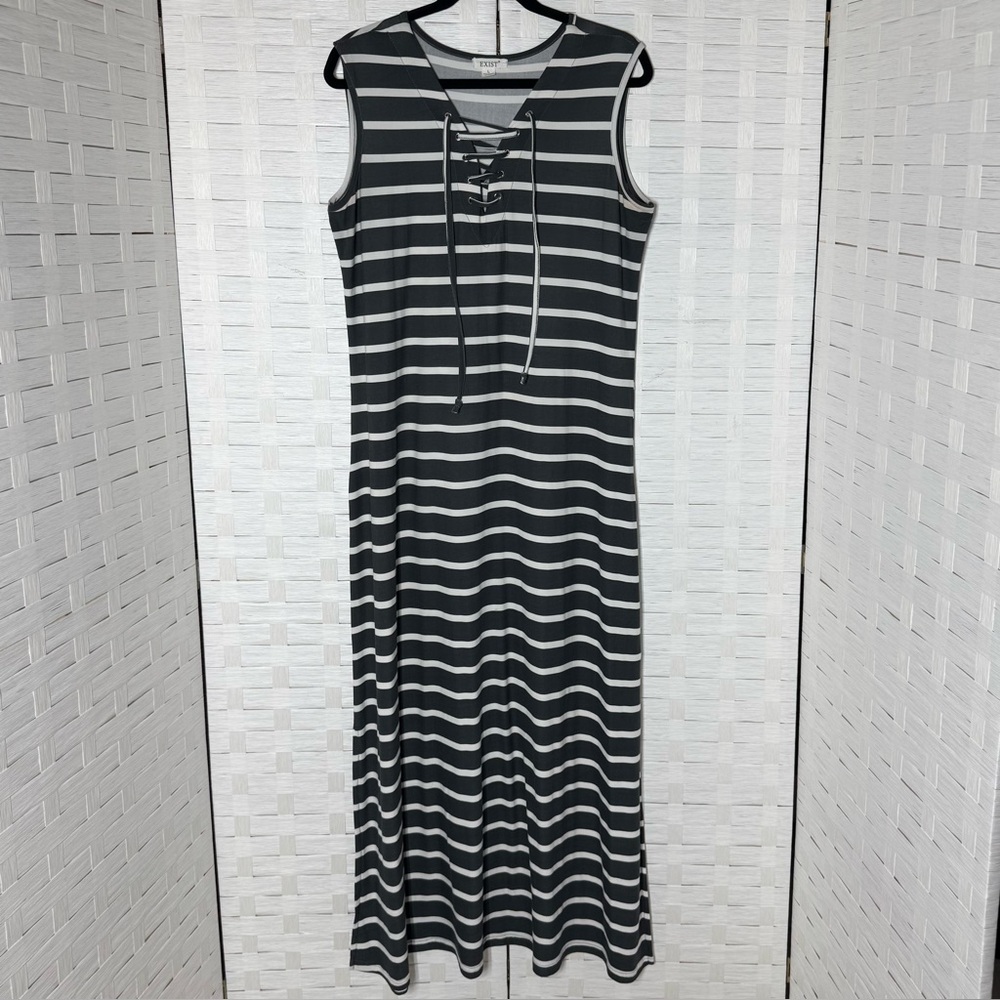 Exist Gray and White Striped Women’s‎ Maxi Tie Front Sleeveless Dress Size Large